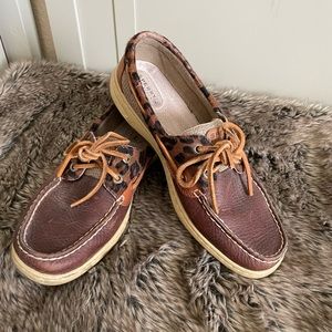 Sperry Top-Siders-leather with fur accents. Size 8.5